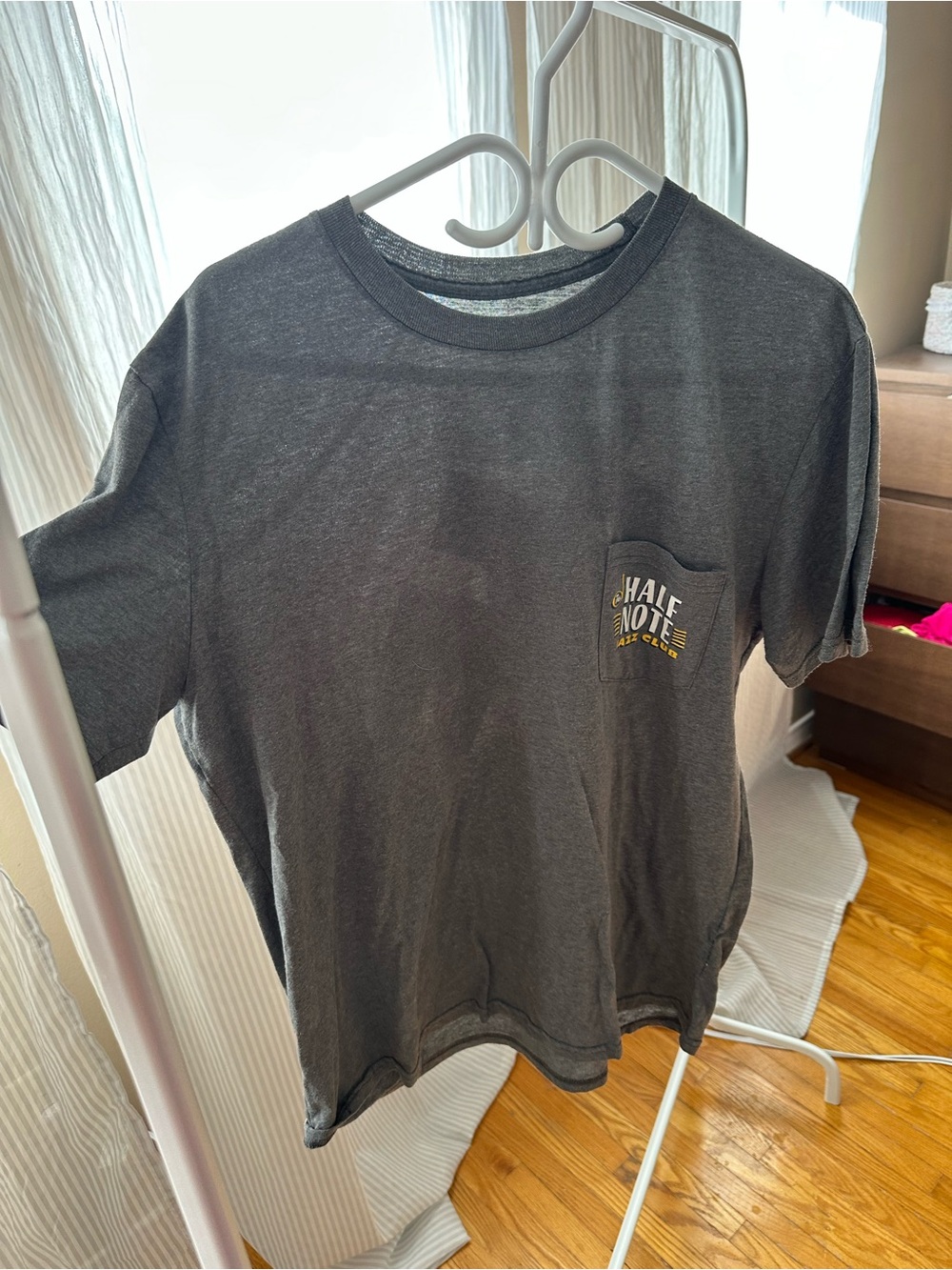 Disney Charcoal Gray Short Sleeve Pocket Tee with Small Chest Print
